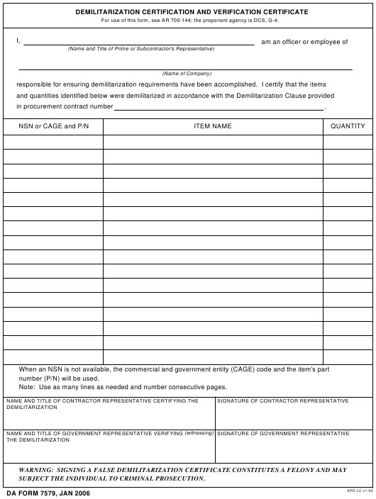 DA Form 7579 form preview