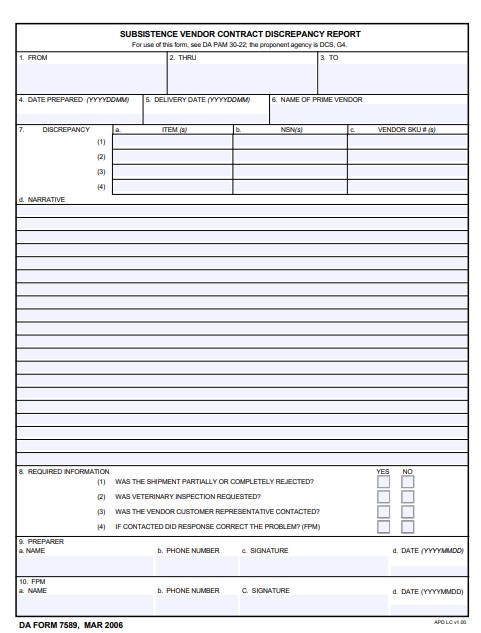 DA Form 7589 form preview