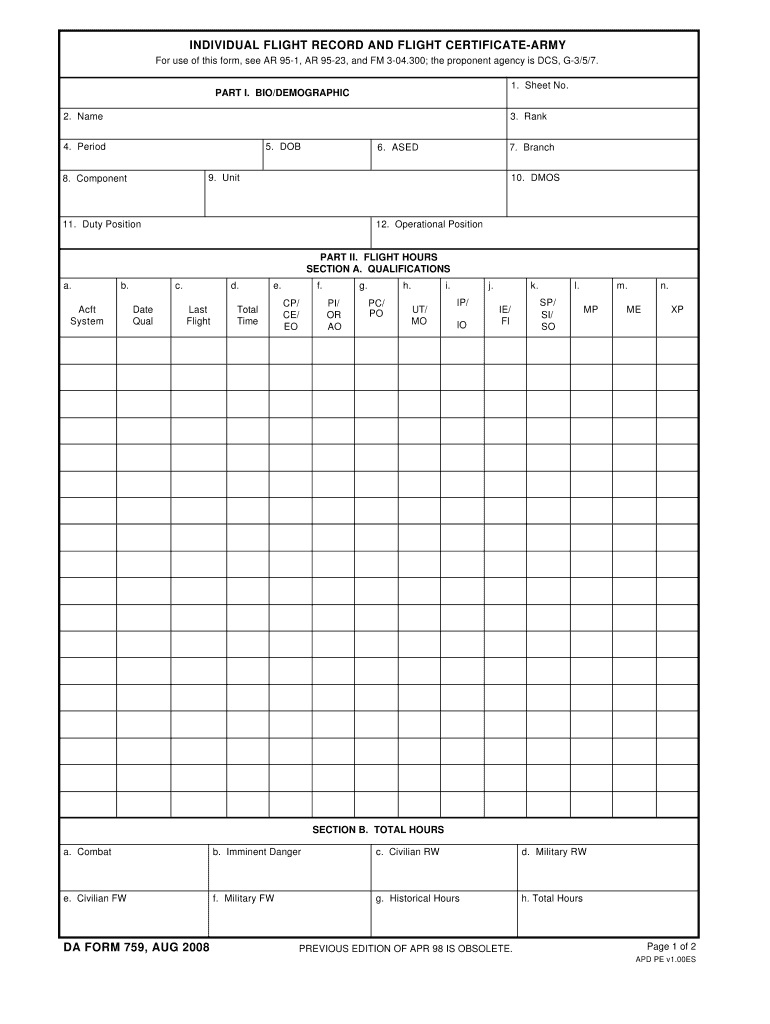 DA Form 759 form preview