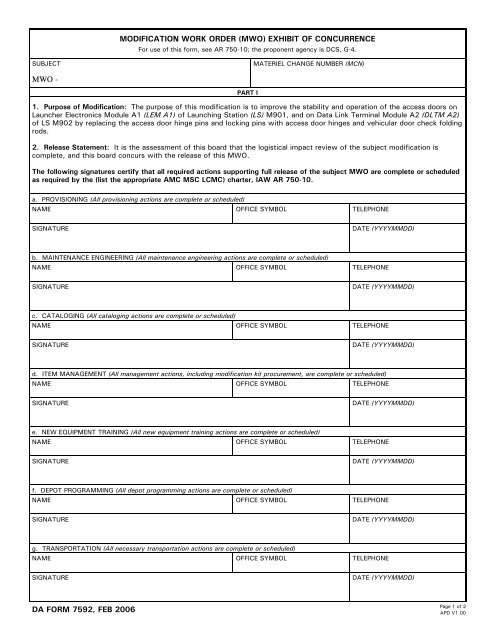 DA Form 7592 form preview