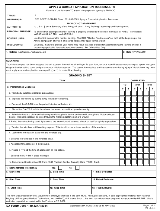 DA Form 7595-1-10 form preview