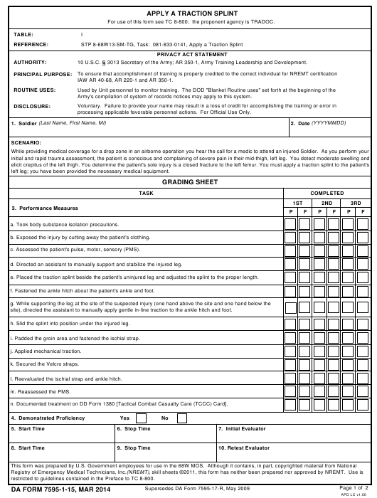 DA Form 7595-1-15 form preview