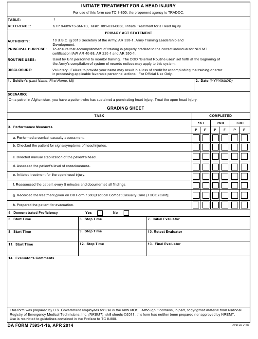DA Form 7595-1-16 form preview