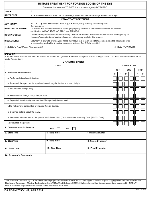 DA Form 7595-1-17 form preview