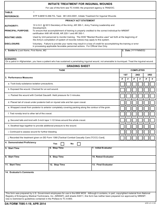 DA Form 7595-1-19 form preview