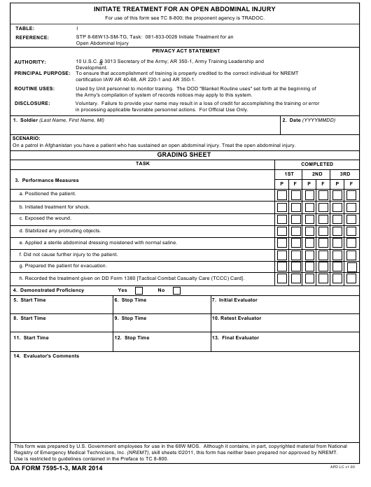 DA Form 7595-1-3 form preview