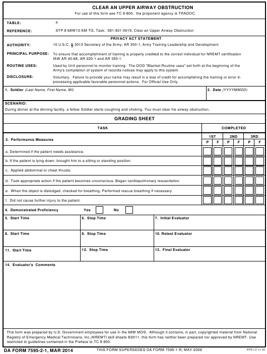 DA Form 7595-2-1 form preview