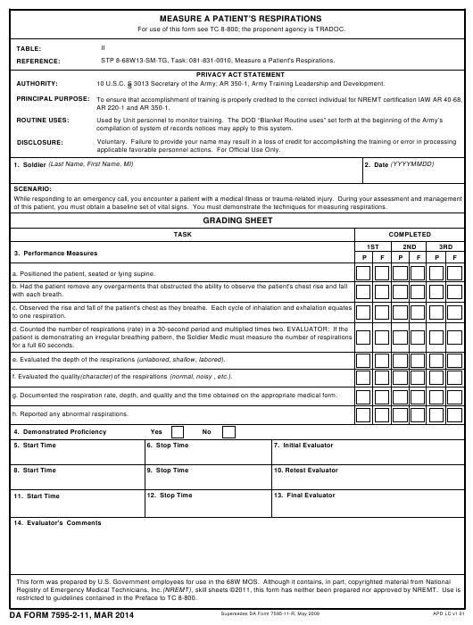 DA Form 7595-2-11 form preview