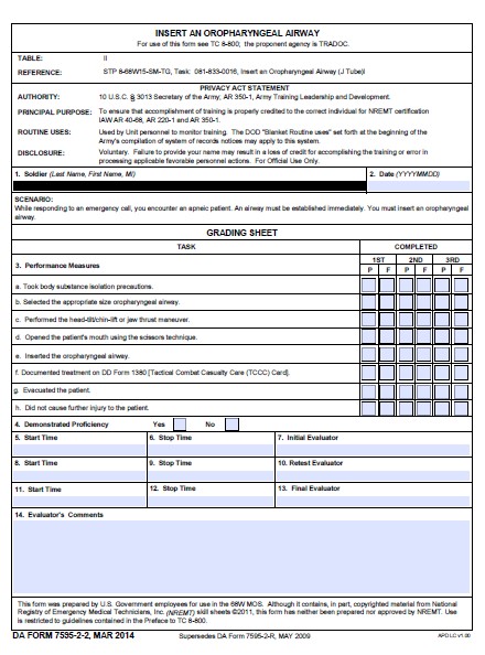 DA Form 7595-2-2 form preview