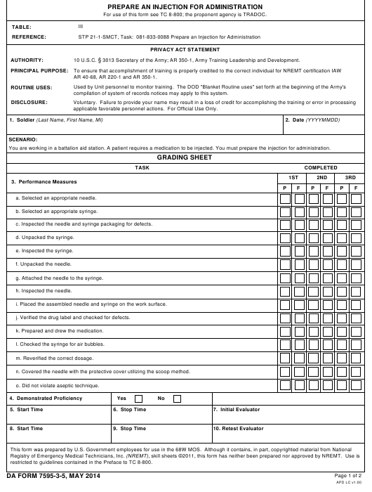 DA Form 7595-3-5 form preview