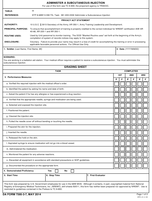 DA Form 7595-3-7 form preview