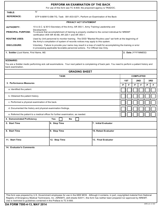 DA Form 7595-4-13 form preview
