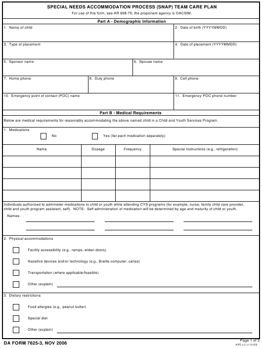 DA Form 7625-3 form preview