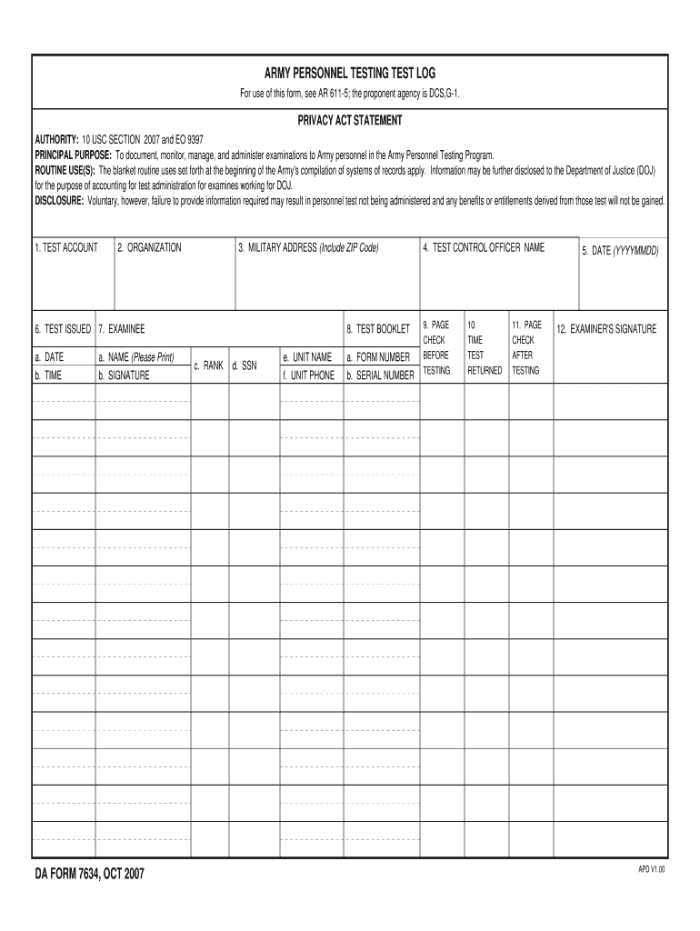 DA Form 7634 form preview