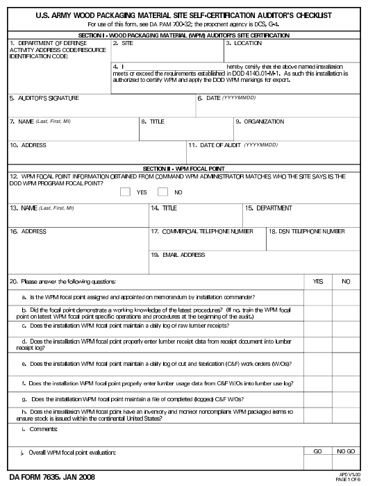 DA Form 7635 form preview