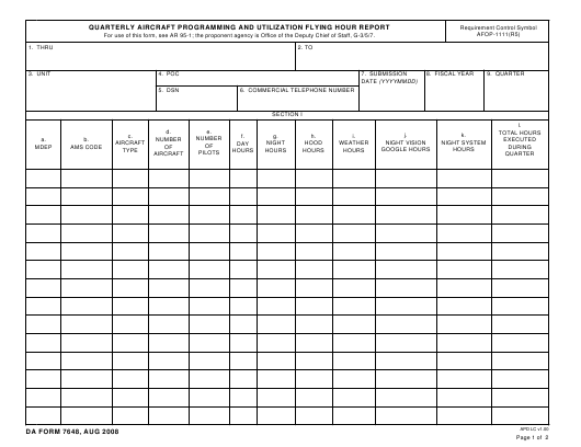 DA Form 7648 form preview