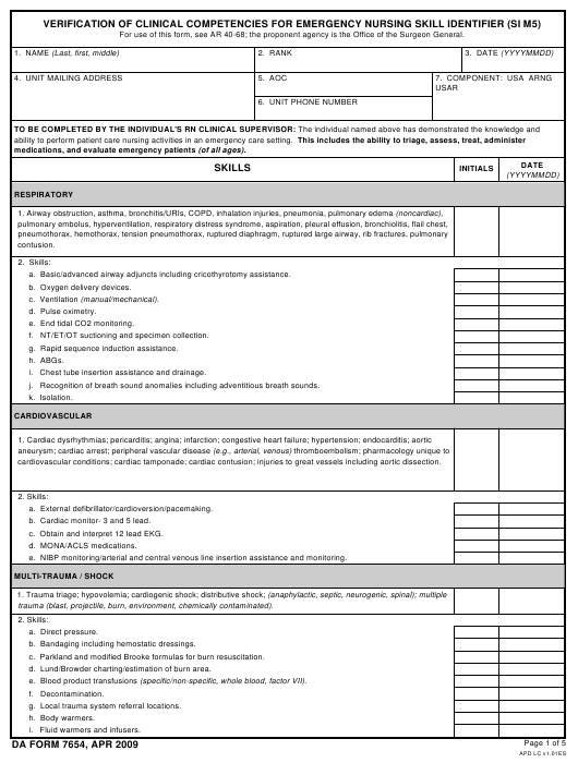 DA Form 7654 form preview