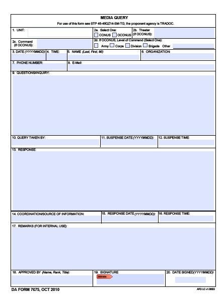 DA Form 7675 form preview