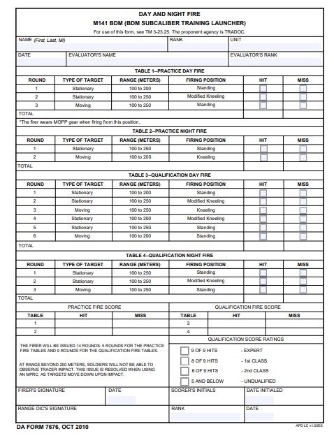 DA Form 7676 form preview