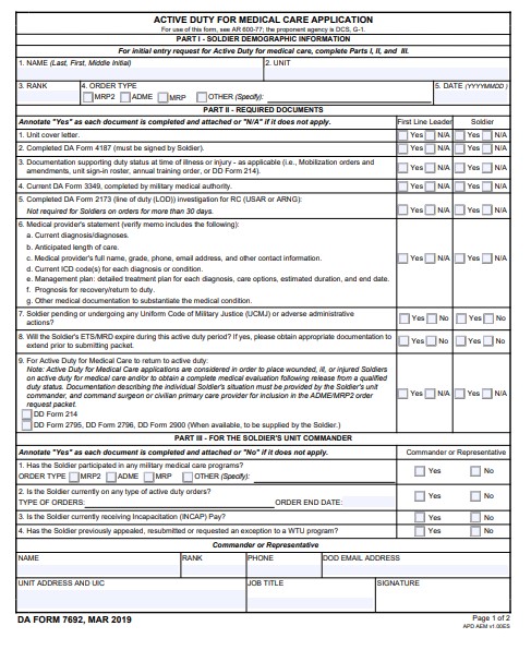 DA Form 7692 form preview