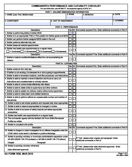 DA Form 7696 form preview
