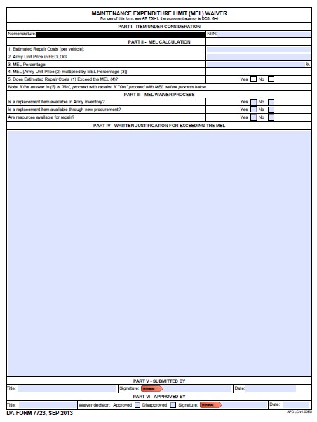 DA Form 7723 form preview