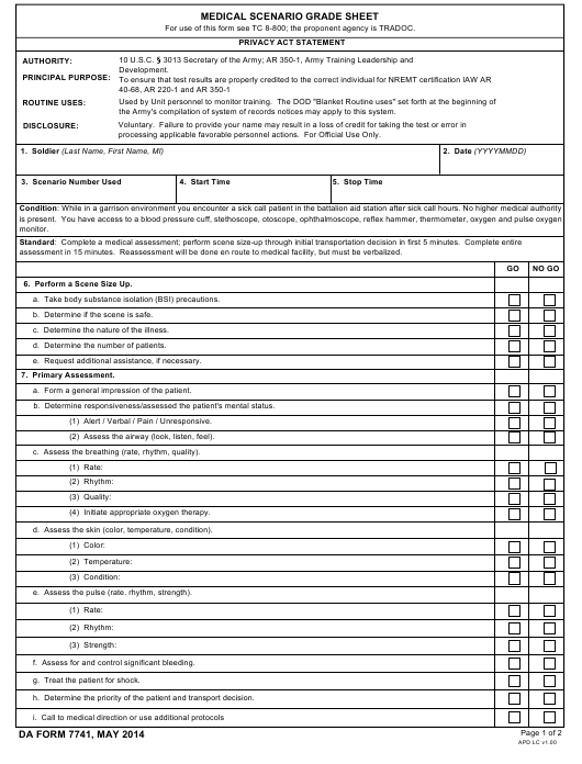 DA Form 7741 form preview