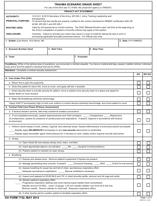 DA Form 7742 form preview