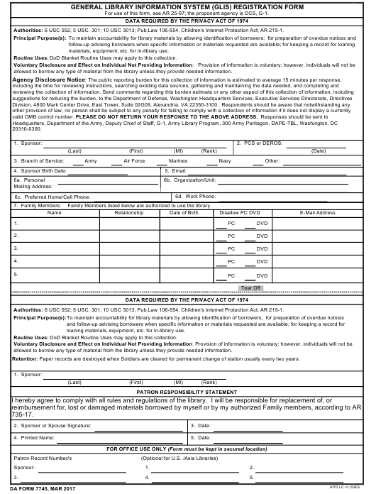 DA Form 7745 form preview