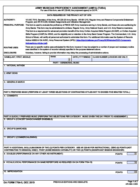 DA Form 7764-5 form preview