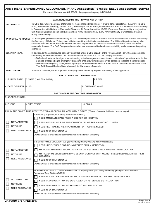 DA Form 7767 form preview