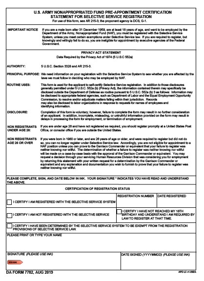 DA Form 7782 form preview