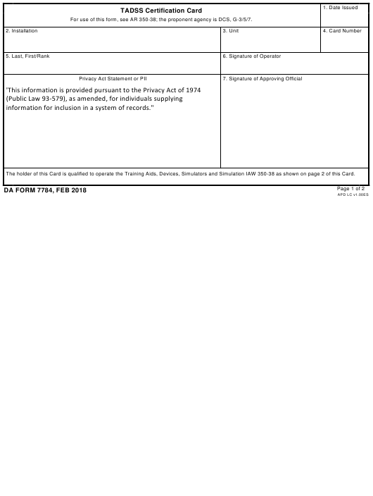 DA Form 7784 form preview