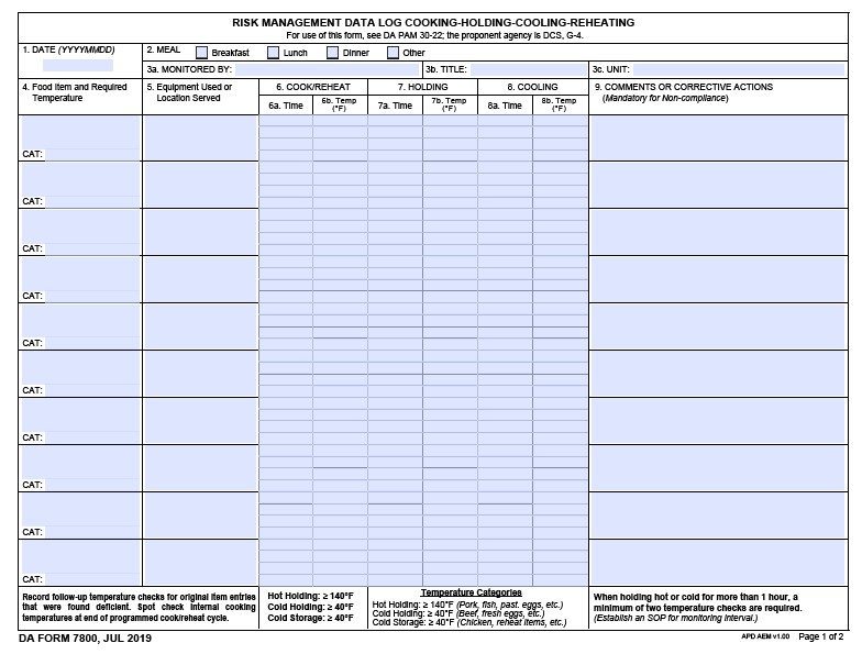 DA Form 7800 form preview