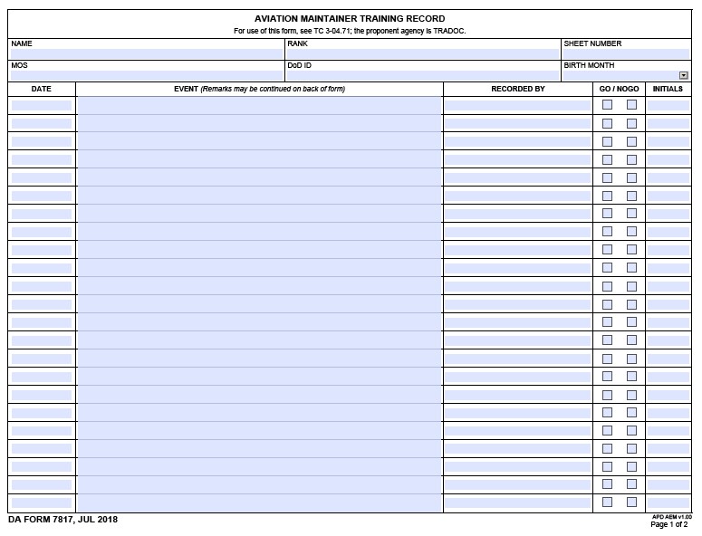 DA Form 7817 form preview