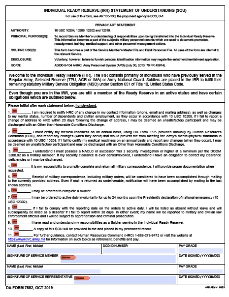 DA Form 7852 form preview
