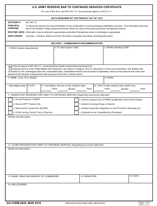 DA Form 8028 form preview