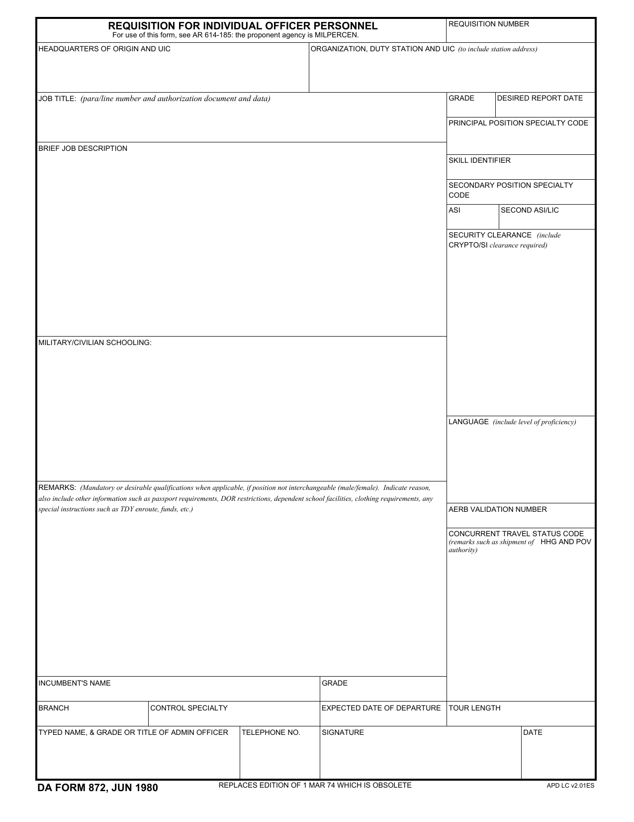 DA Form 872 form preview