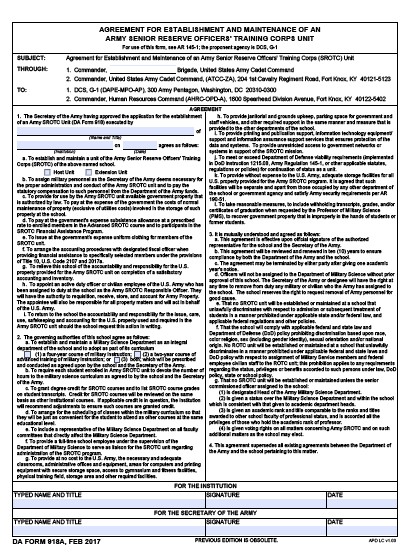 DA Form 918A form preview