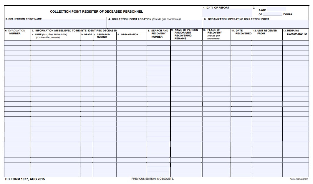 DD Form 1077 form preview