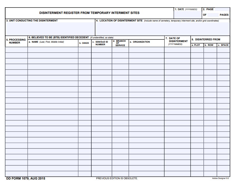 DD Form 1079 form preview