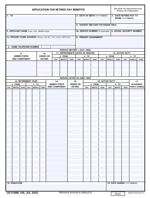 DD Form 108 form preview