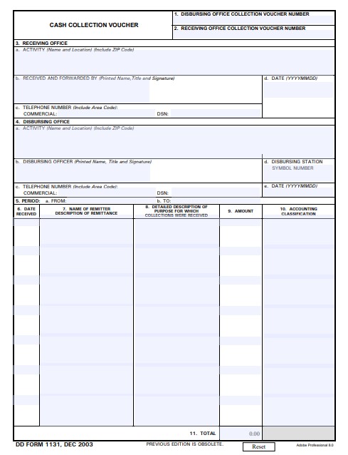 DD Form 1131 form preview