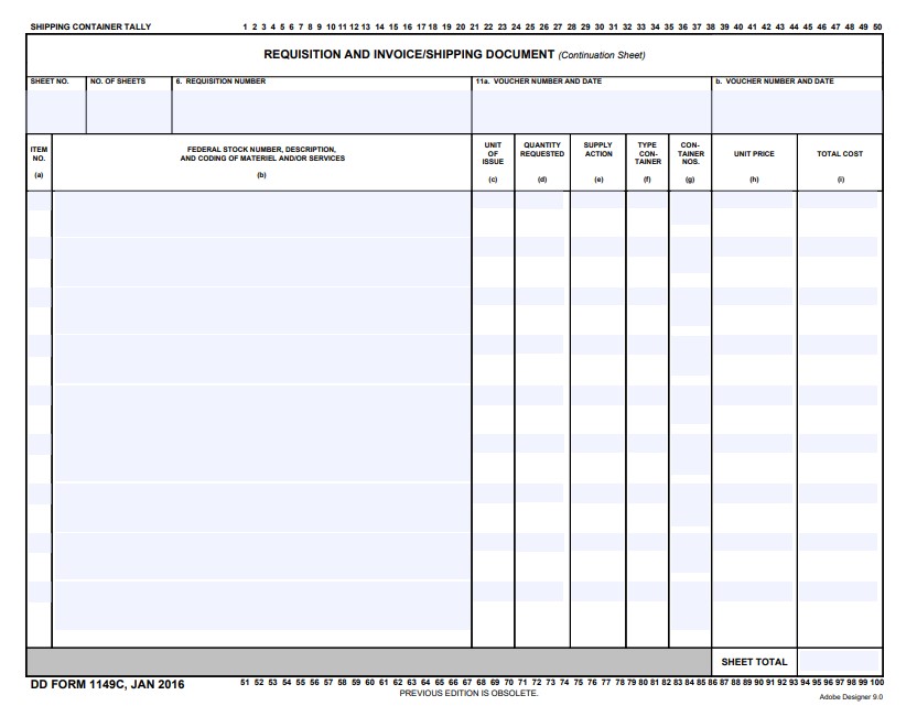 DD Form 1149C form preview