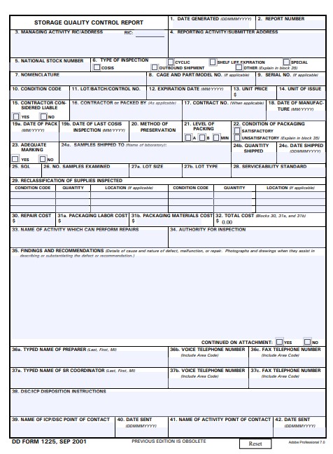 DD Form 1225 form preview