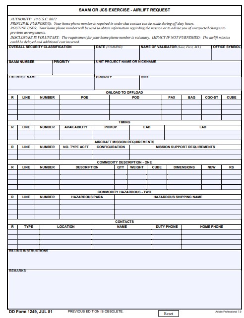 DD Form 1249 form preview