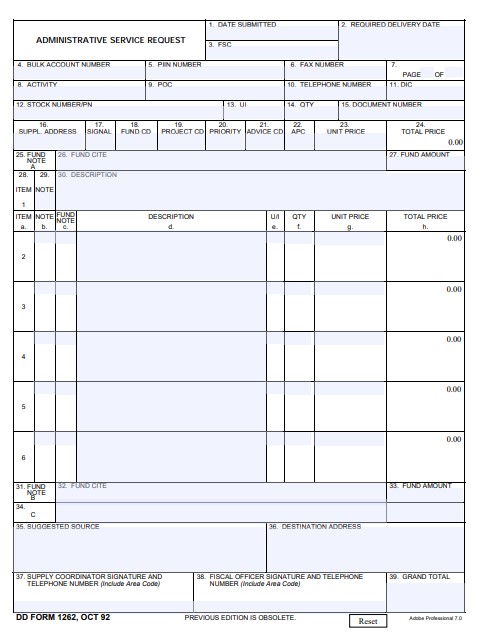 DD Form 1262 form preview