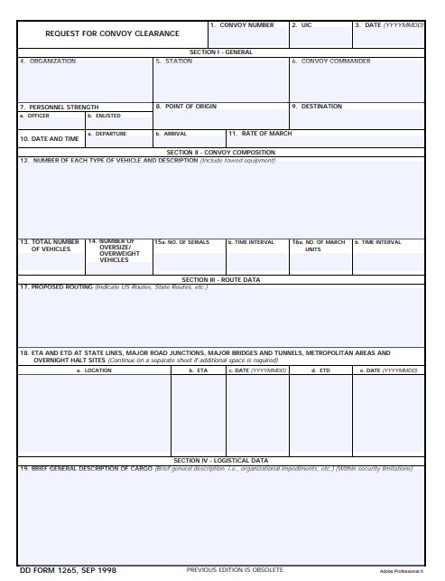 DD Form 1265 form preview