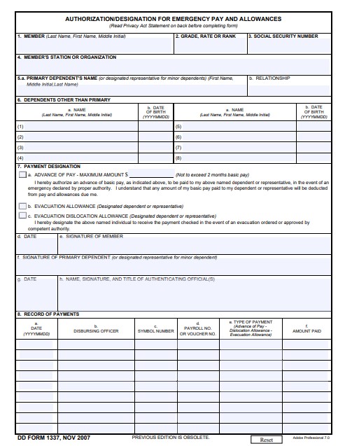DD Form 1337 form preview