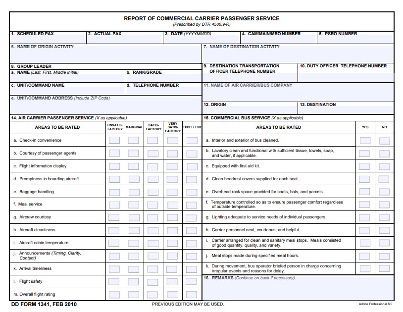 DD Form 1341 form preview